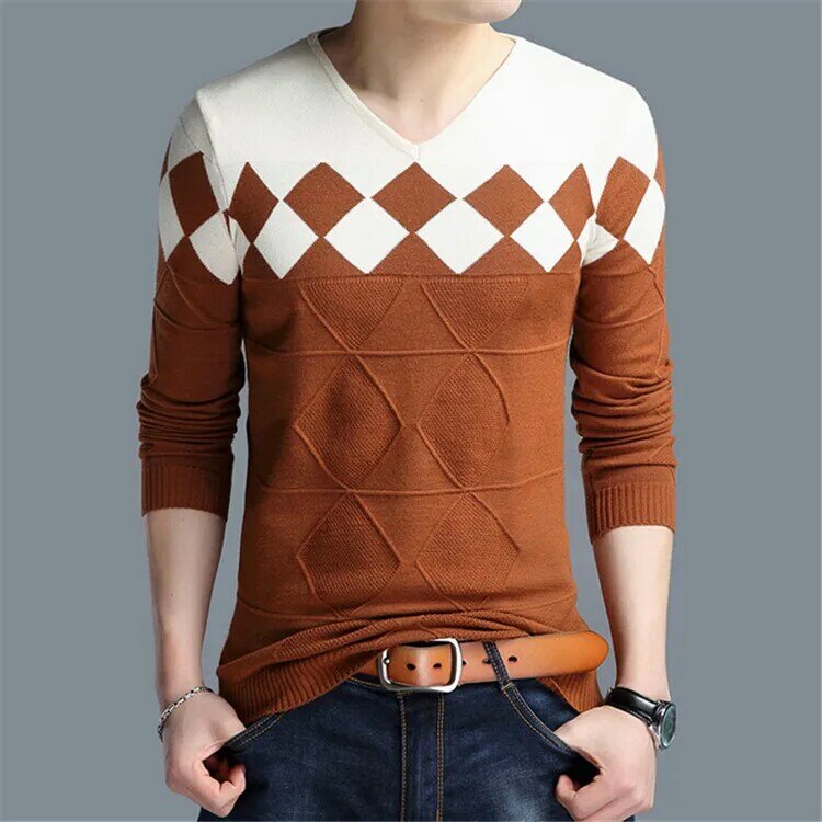 2024 neue Herren pullover Herbst Winter männliche Mode lässig schlanke V-Ausschnitt Wolle Pullover Shirt Marken kleidung