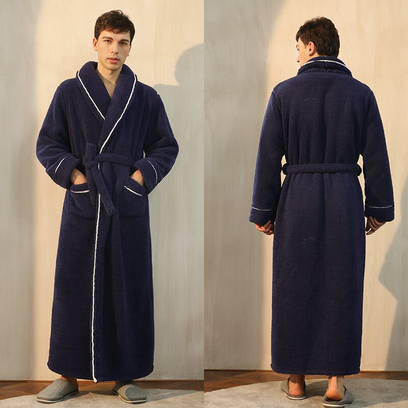 Мужской зимний теплый халат, пушистые флисовые халаты, длинная одежда для сна, домашняя одежда