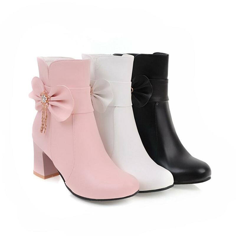 European style contracted ankle boots women Round headtoe autumn Winter high heels zip shoes Thick heel fashion boot botas mujer