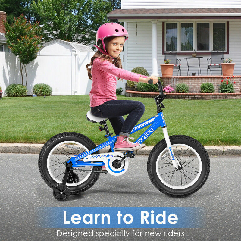 Babyjoy 16 "bicicletta per bambini con ruote da allenamento per 5-8 anni ragazzi ragazze TY328026BL