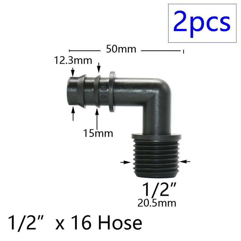 Adaptateur de connecteur de tuyau PE pour système d'irrigation agricole, filetage à barbe, couremplaçant de tuyau, 1/2 ", 3/4", 1 ", 16mm, 20mm, 25mm, 32mm, 2 pièces