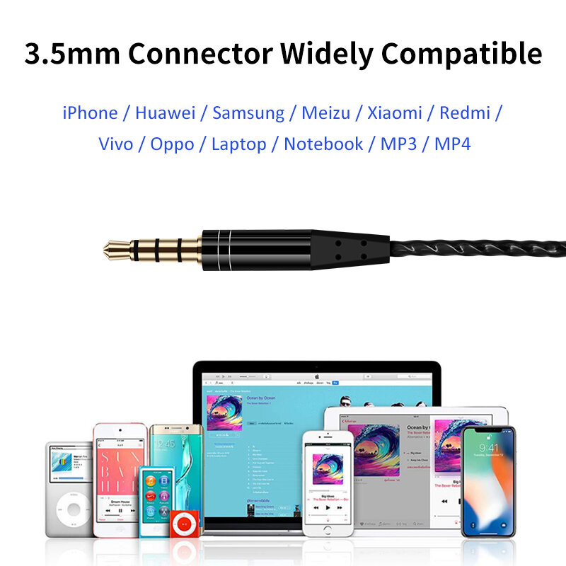 Écouteurs stéréo universels de bruit d'écouteur en métal de 3.5mm pour Xiaomi Huawei iPhone Samsung écouteurs filaires de jeu de musique avec le micro