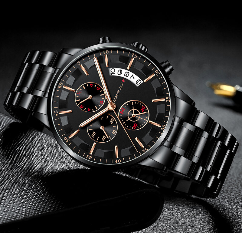 2019 nowych moda CRRJU Top marka zegarki luksusowe mężczyźni Business Casual chronograf ze stali nierdzewnej kwarcowy zegarek relojes hombre