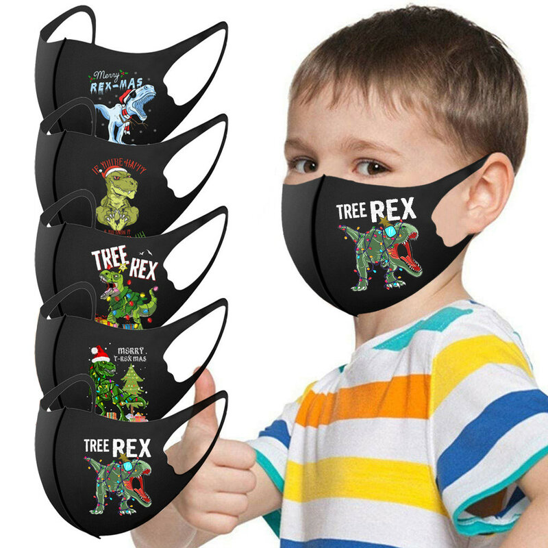 1 шт., детская маска для лица для мальчиков и девочек, маска для рта, черная моющаяся Регулируемая Маска с динозавром из мультфильма