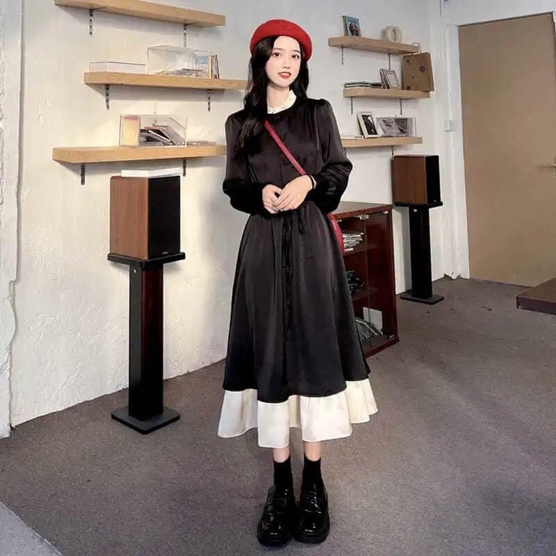 الشارع اليابانية لوليتا فستان المرأة فساتين ربيع الخريف المرأة 2021 فستان طويل ميدي Kawaii فستان Vintage فستان أسود أنيق Xxl