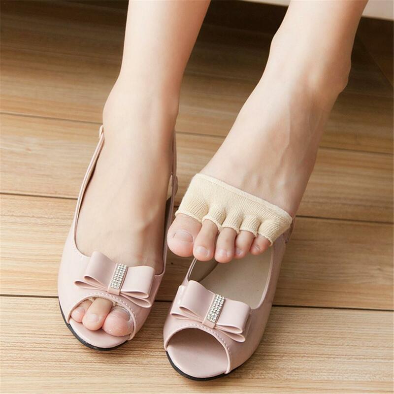 1 par de moda das mulheres meias dedo do pé aberto cinco dedo exposto meia dedo meias sox algodão verão outono fino meninas senhoras meia
