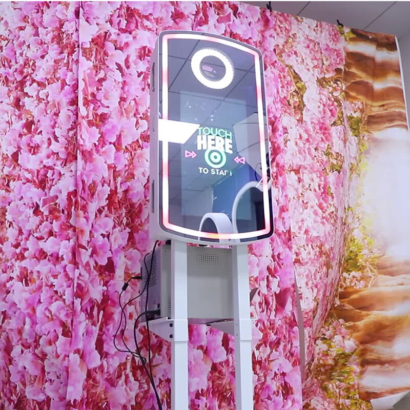عرس رقميّ آلة تجهيز مرآة سحريّة كابينة تصوير led إطار كشك مع طابعة وكاميرا