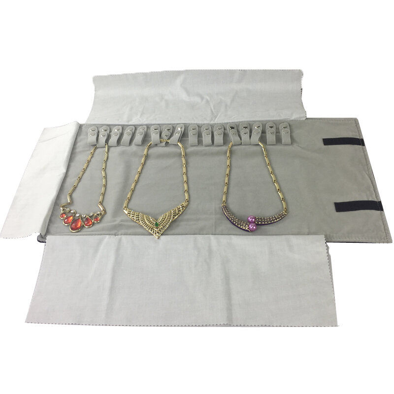 Tas Penyimpanan Perhiasan Beludru Abu-abu Portabel untuk Perjalanan Tas Penyimpanan Pajangan Kalung Liontin Rantai Cincin Anting Dapat Dilipat