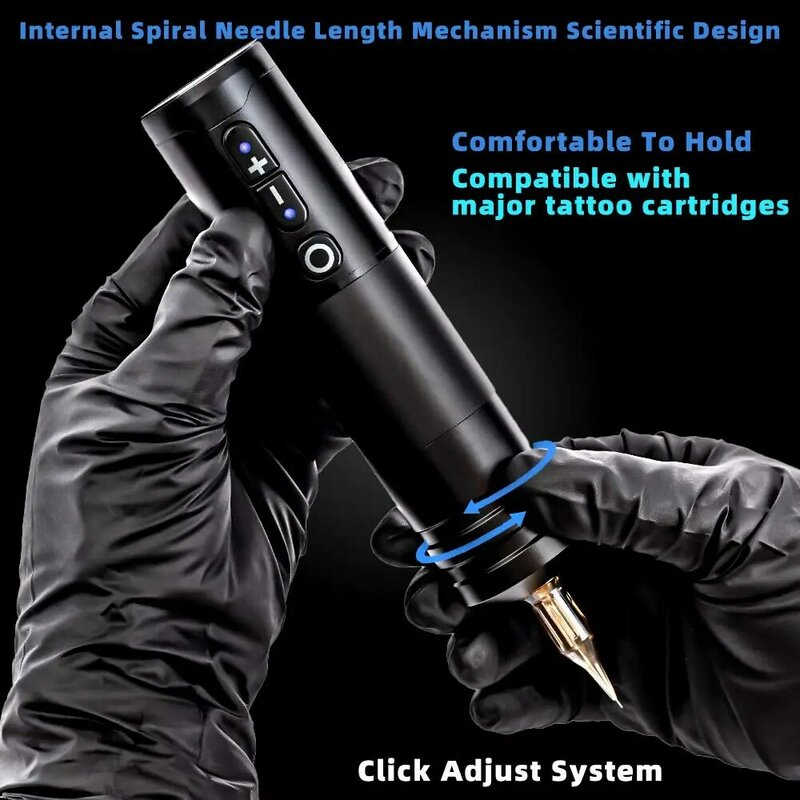 Ambição-Ninja Professional Wireless Tattoo Pen Machine, 4mm Stroke, poderoso, Coreless, DC Motor, Display Digital para Corpo de Artista