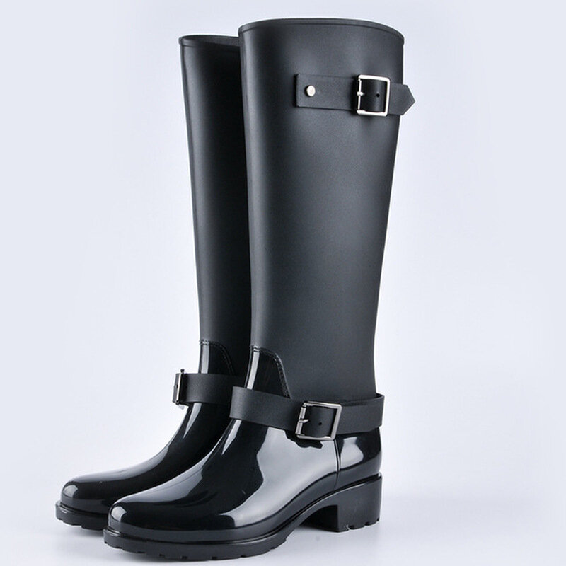 Botas de lluvia impermeables para mujer, zapatos de goma hasta la rodilla, a la moda, de PVC, 362