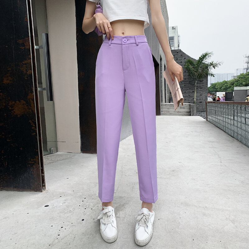 Женские свободные брюки с высокой талией, летние брюки в стиле Харадзюку, новый стиль 2020, черные, фиолетовые брюки, повседневный женский кос...