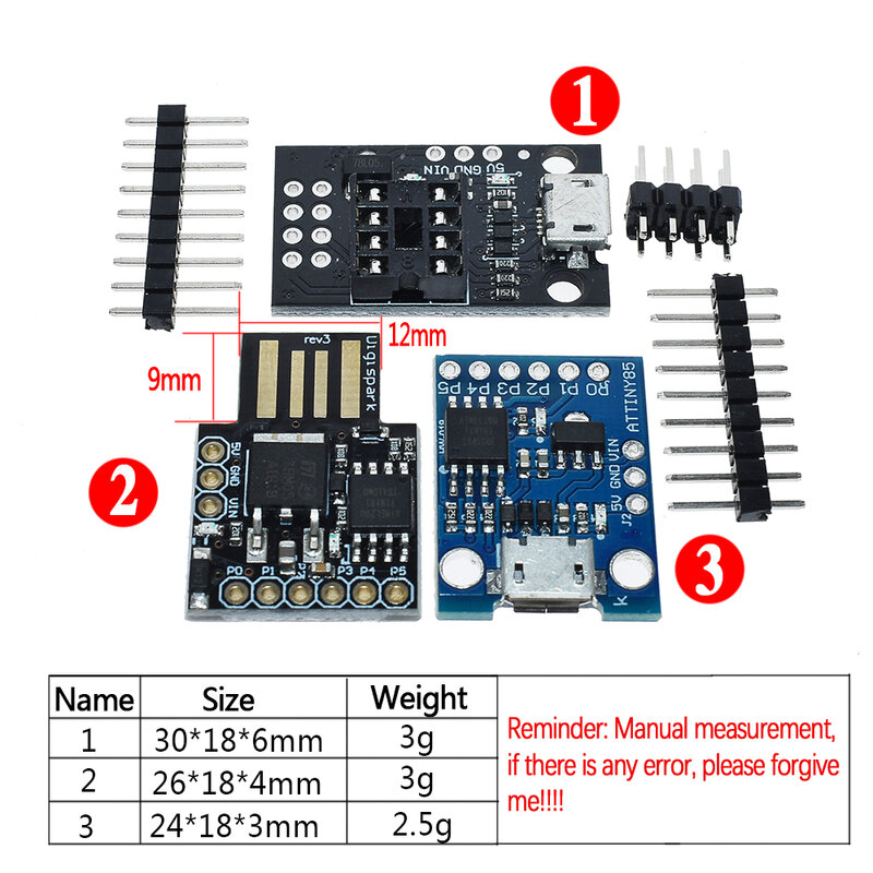 공식 블루 블랙 Digispark 킥스타터 마이크로 개발 보드, 아두이노 IIC I2C USB용 ATTINY85 모듈, TINY85