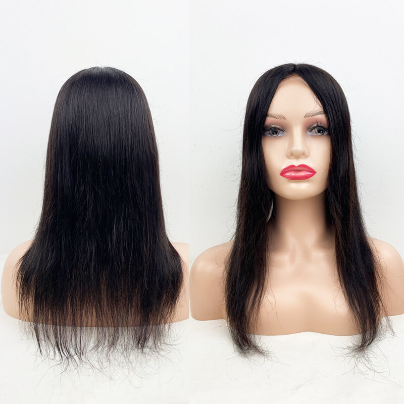 5 "X5" rambut dasar sutra rambut manusia renda penutupan setengah Wig puncak untuk wanita dengan sisir ukuran besar kulit kepala atasan sutra potongan rambut manusia lurus