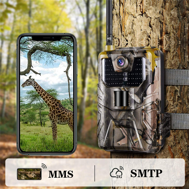 กลางแจ้ง2G SMS MMS SMTP Email Cellular 4K HD 20MP 1080P สัตว์ป่ากันน้ำกล้องทหารพราน Photo กับดักเกม cam การมองเห็นได้ในเวลากลางคืน