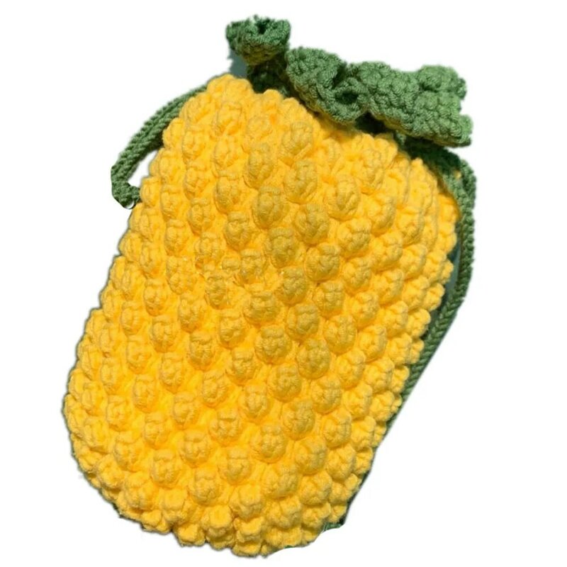 BOMHCS – porte-monnaie en tricot pour femmes et filles, pochette en forme d'ananas, fait à la main, rangement à la mode