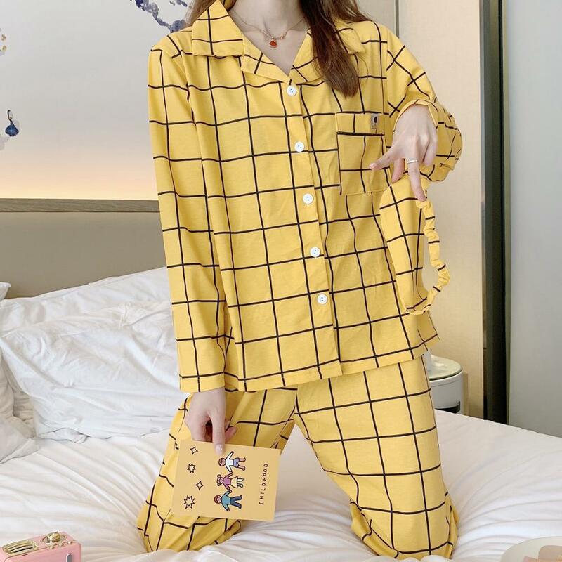 Damskie zestawy piżam jesienno-zimowa Kawaii Cartoon Kpop Bangtan chłopięce piżamy Pijamas Mujer bawełniana bielizna nocna