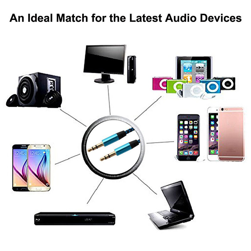 Cable auxiliar de nailon para coche, conector macho a macho de 3,5 Mm a 3,5mm, para iPhone, Samsung, Xiaomi, 1m