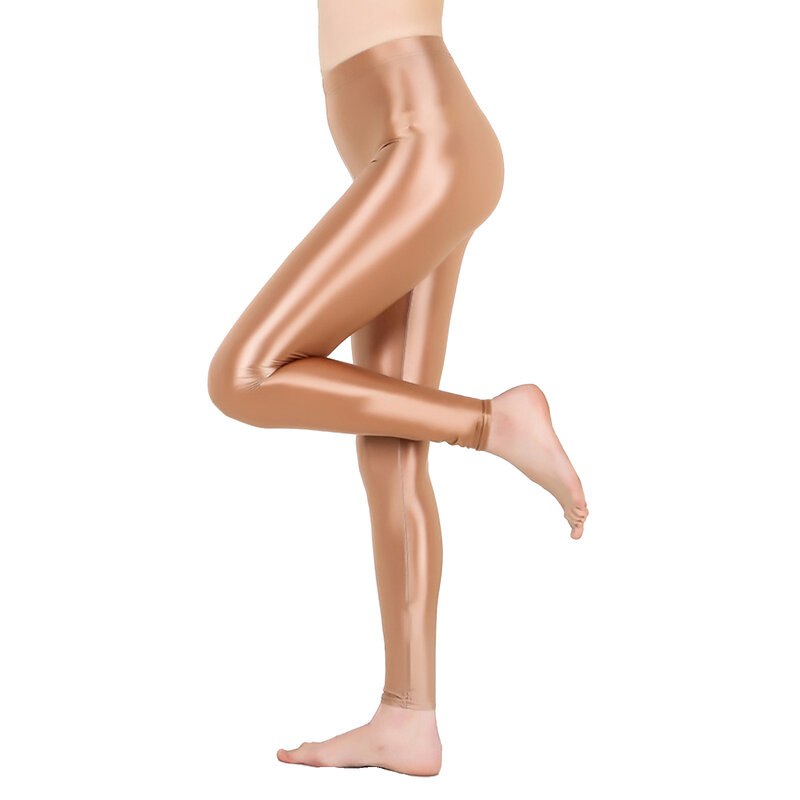 Mulher brilhante óleo esportes calças de yoga estiramento calças leggings glossy cintura alta controle de barriga correndo treino atlético calças