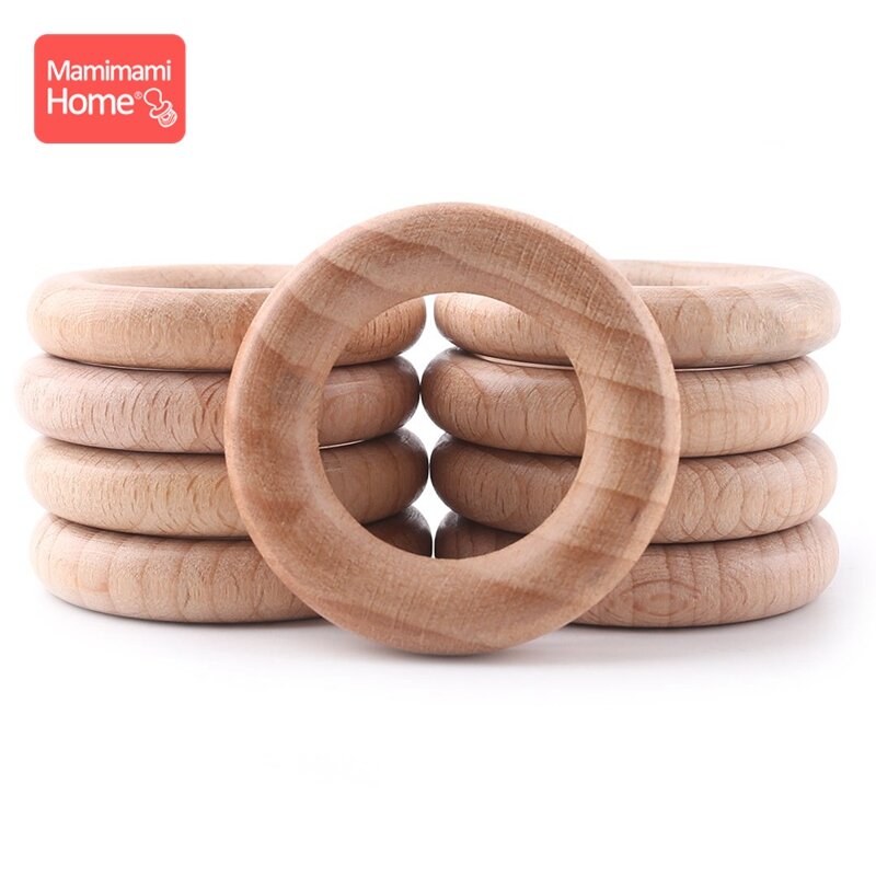 Mamihome-anillos de madera de haya para bebé, mordedor sin BPA, pulseras de enfermería, juguetes para niños, 50 unidades, 40mm-70mm