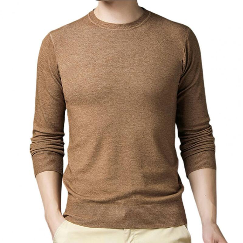 Manga comprida cor sólida homens pulôver simples o pescoço ajuste fino camisa de fundo para o outono inverno