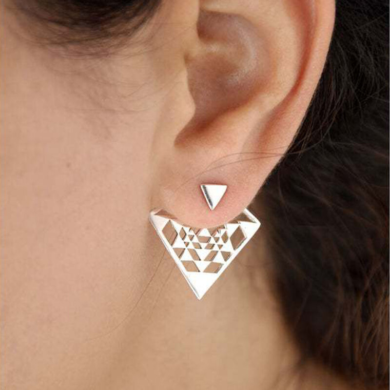 Diamant Geometrie Clip Voor-en Achterkant Combinatie Driehoek Stud Bohemian Eenvoudige Oorbellen Voor Vrouwen Mode-sieraden Christmas Gift