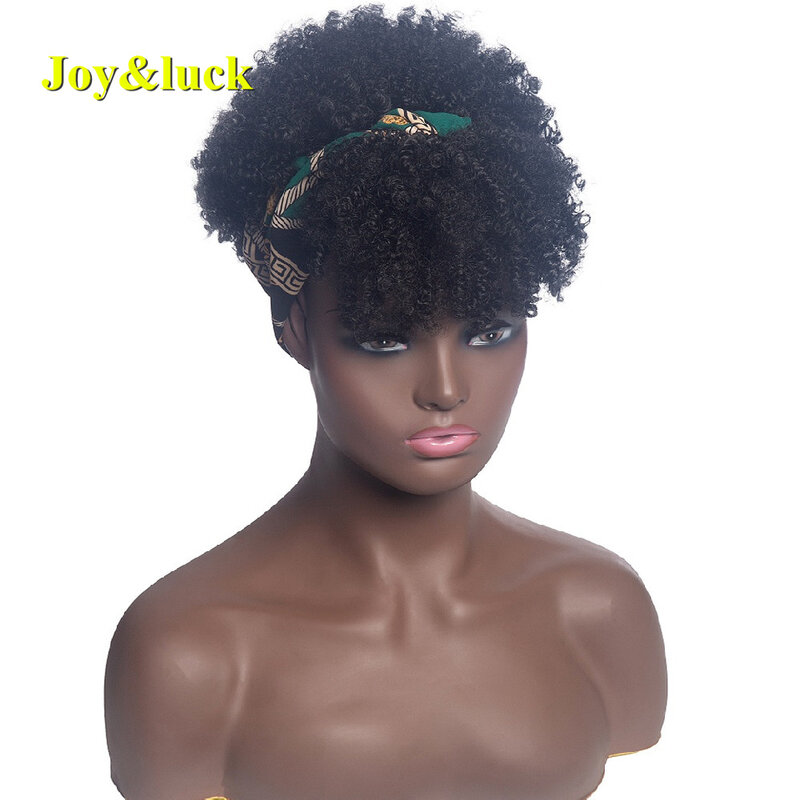 Perruque Synthétique Courte Afro Crépue et Bouclée pour Femme Noire, Turban Africain, Cheveux Ronds