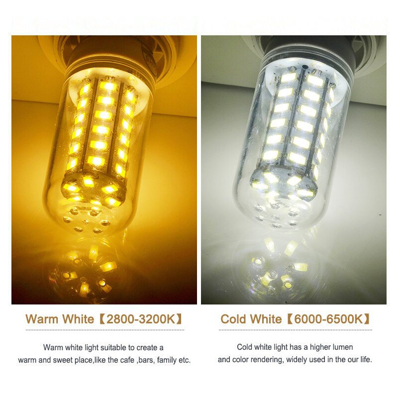 Lámpara LED cx-lúmenes E27, 220V, SMD 5730, E14, 24, 36, 48, 56, 69, 72 LED, lámpara de bulbos de maíz para iluminación del hogar