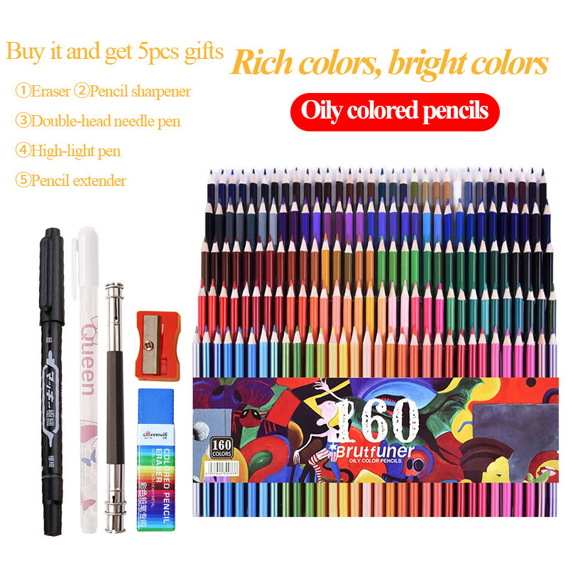 Brutfuner Art – crayons de couleur professionnels 48/72/80/120/150/160/180 couleurs huileux/Aquarelle dessin Aquarelle crayon de couleur
