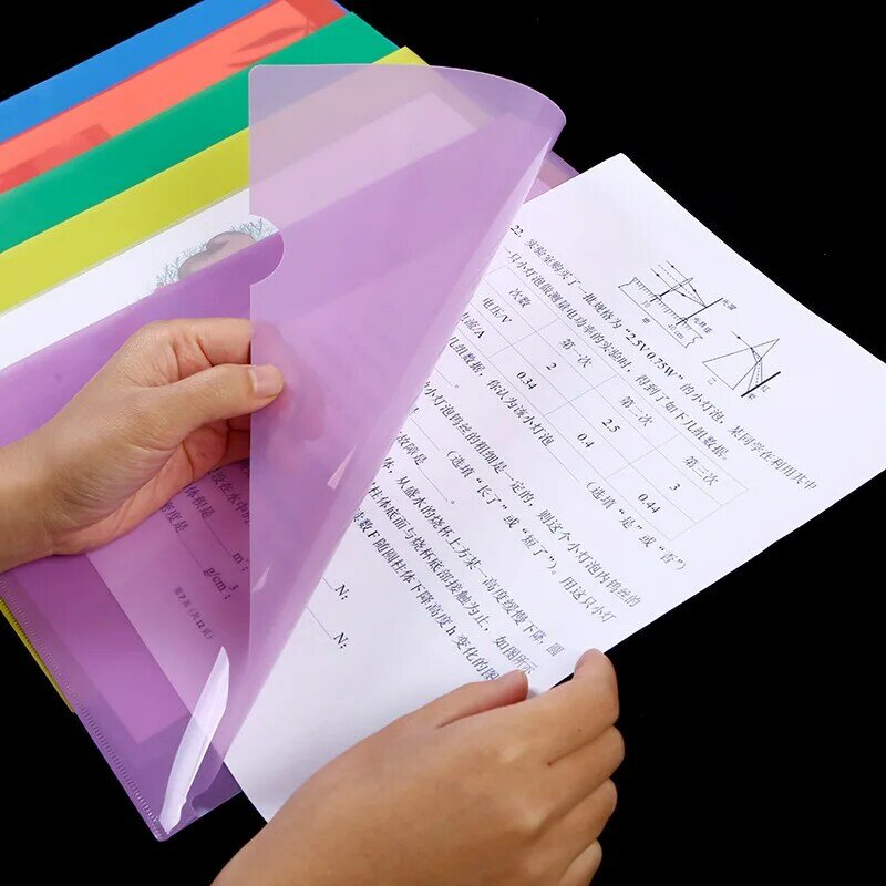 PP L Shaped File Folder para estudantes, logotipo personalizado, Organizador do documento, Clipe de papel, apresentação, A4