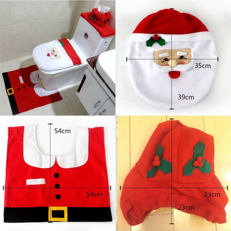 3 pçs natal assento do vaso sanitário & capa papai noel tapete do banheiro santa tampa de assento do toalete chirstmas para decoração casa 2022