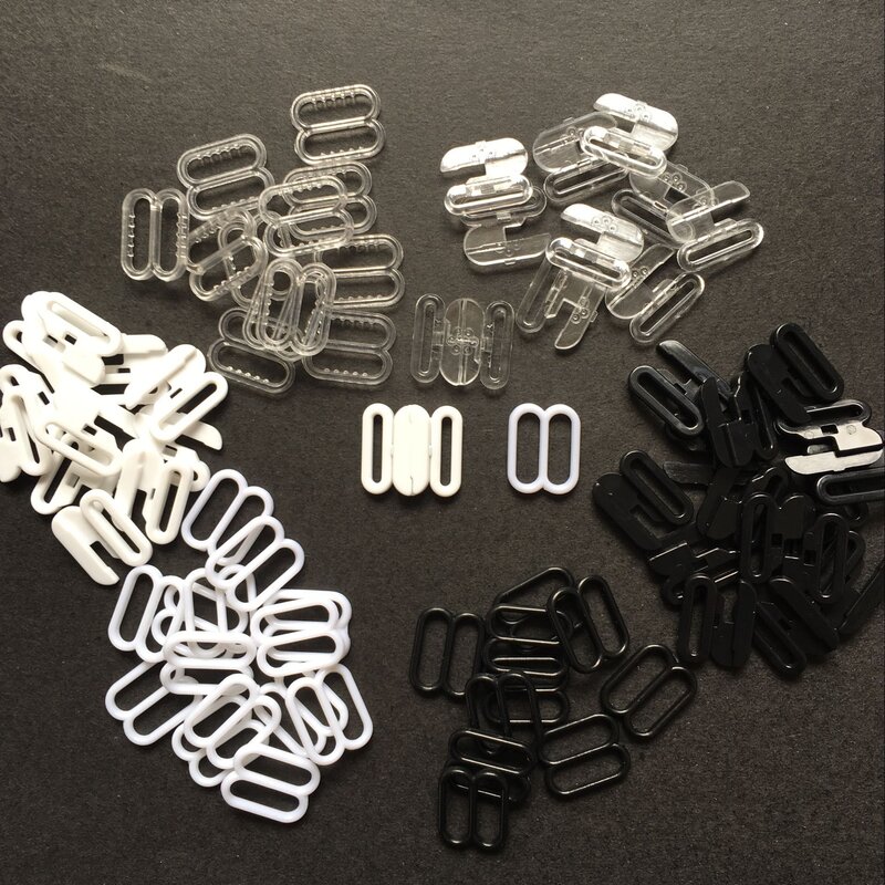 50 sets plastic Hardware adjustable tape accessories black/clear clasps & hooks eye set bow tie fastener clips