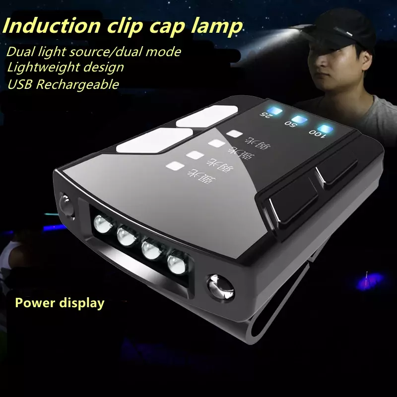 Светодиодный налобный мини-фонарь с датчиком движения, Головной фонарь с аккумулятором и дисплеем мощности, водонепроницаемый, освещение для рыбалки, лампа для палатки