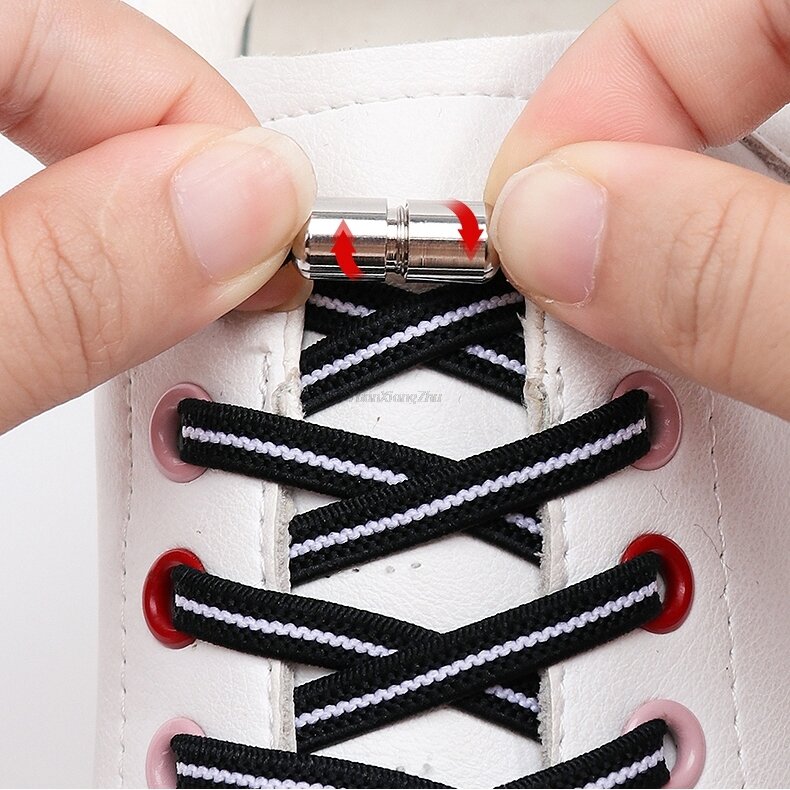 Flat No Tie Shoe laces Black White Shoelaces for Sneakers Elastic Laces without ties Kids Adult Quick lace for Shoes Rubber Band