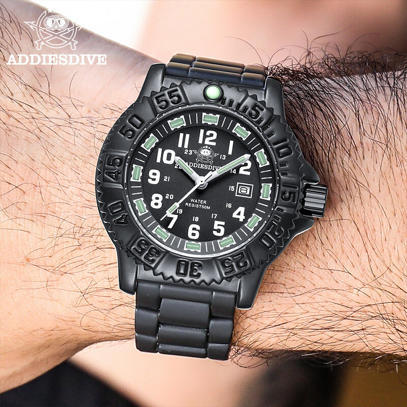 Addies Dive Men's Military Series Watch Rotating Bezel Tube Luminous Watch 50m Waterproof Calendar Display Quartz Watches