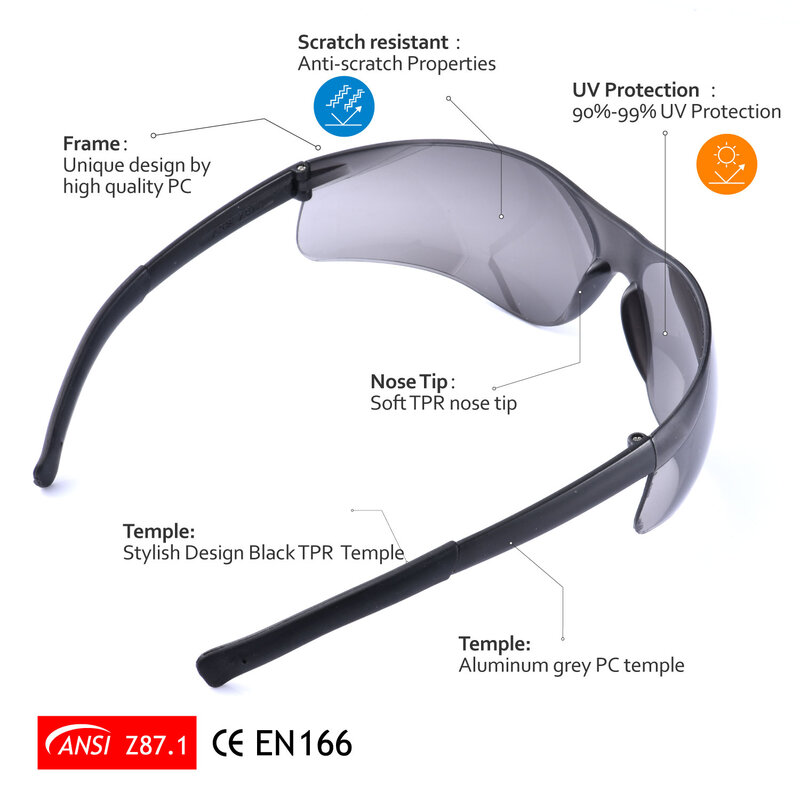SAFEYEAR 안전 작업 안경 안티 스크래치 다크 렌즈 UV400 보호 안경 전체보기 고글 방수 방진