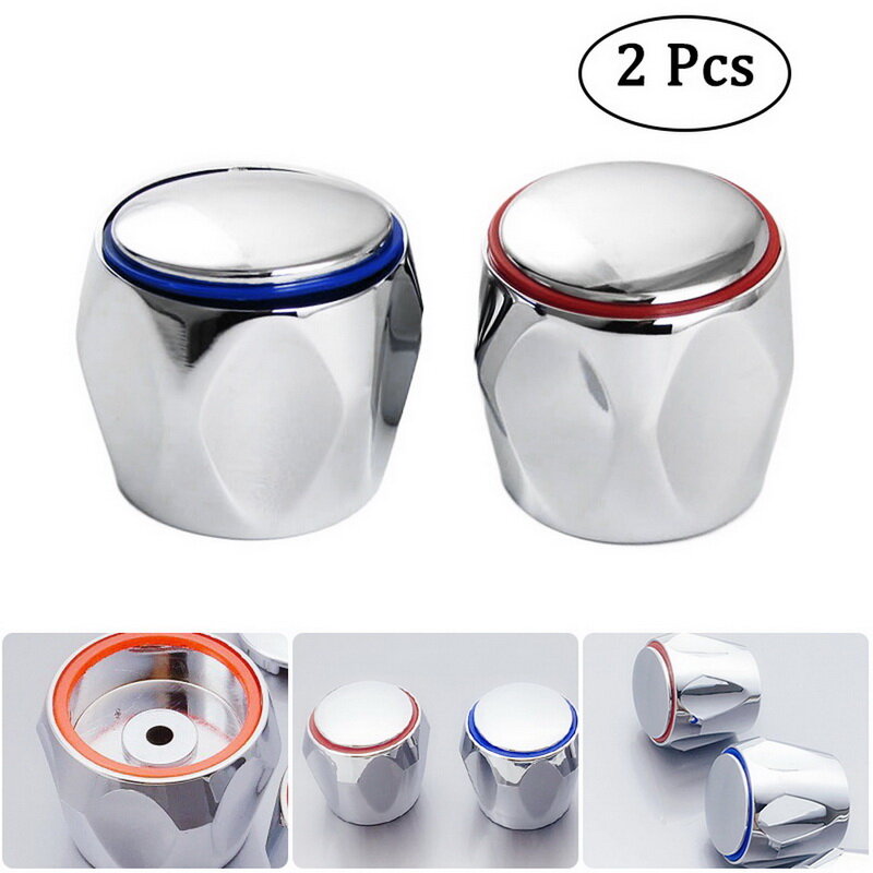 Hot Cold Faucet Handle Knob Red+Blue 2Pcs/Set Faucet Knob Handle Universal Replacement Handle Silver Tone