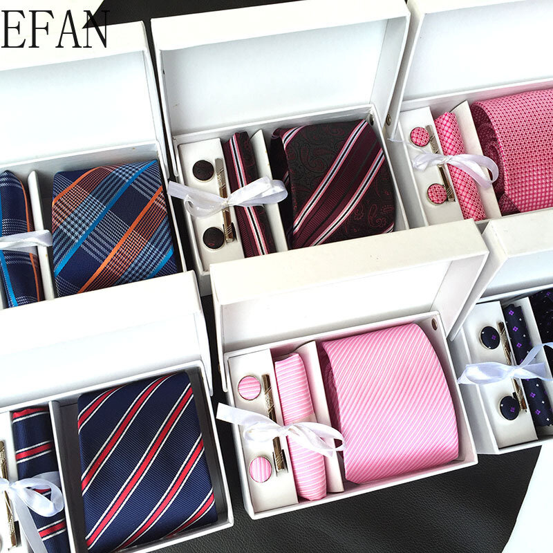 Новый классический однотонный жаккардовый тканый Шелковый мужской галстук + запонки + галстук + зажимы + галстук