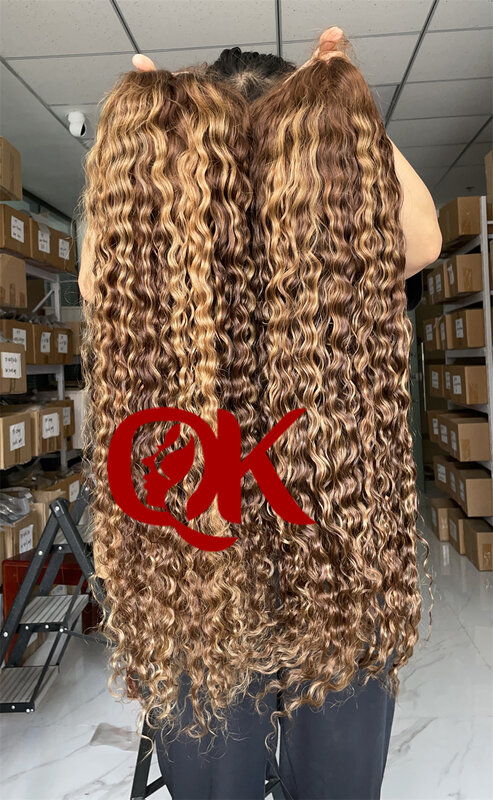 QueenKing hair Highlight Balayage Color Lace Front Wig 13x4 Transpant Lace 4/27 Preplucked Hairline Brazilian Human Remy Hair