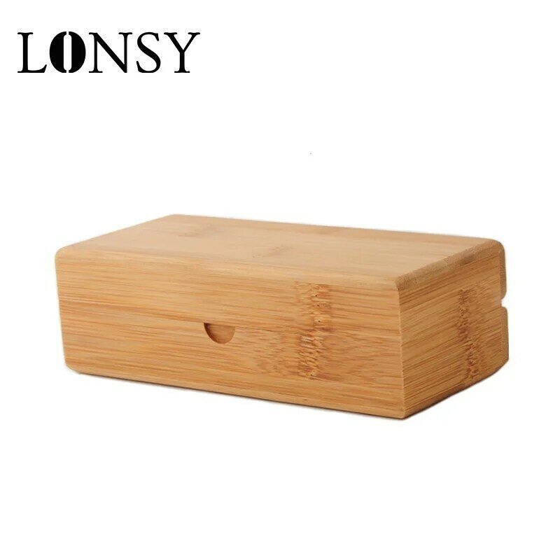 LONSY-Estuche de madera de bambú para gafas de sol, estuche Protector duro para gafas, bolsa portátil, cuadrado, rectangular, accesorios de caja, 100%