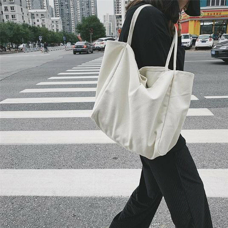 Women Big Canvas Shopping Bag Reusable Soild Extra Large Tote Grocery Bag Eco Environmental Shopper Shoulder Bags For Young Girl