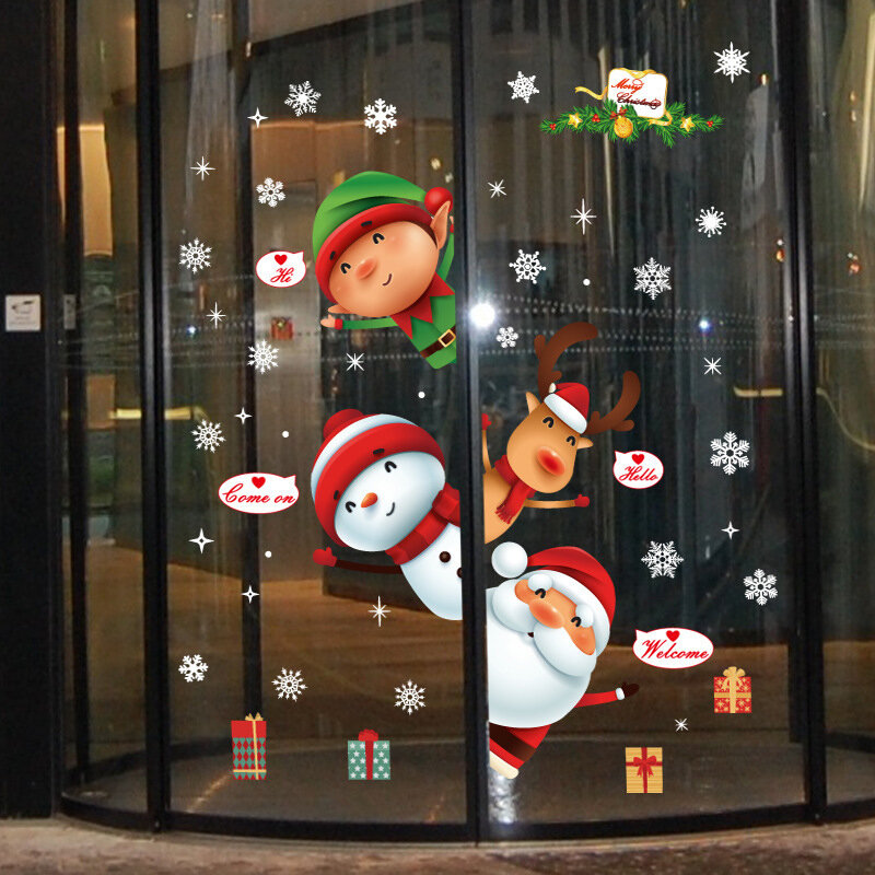 DIY Christmas Decoration Wall Stickers PVC Waterproof Reusable Multi-function Santa Claus Snowman Elk Glass/Door/Window Stickers