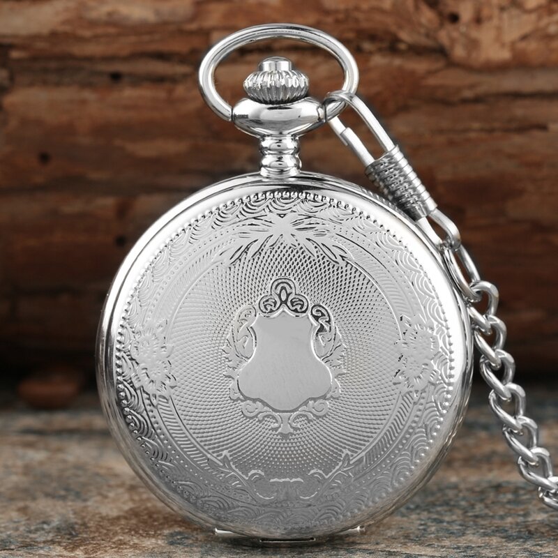 Criativo bronze/prata/ouro delicado esculpido padrão escudo quartzo bolso relógio analógico floral rattan pocketwatch com gancho corrente