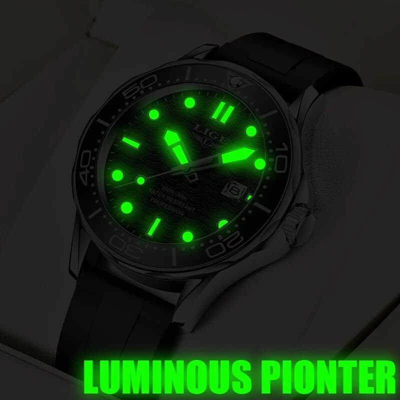 LIGE 시계 남성 최고 브랜드 럭셔리 실리콘 남성 시계 캐주얼 비즈니스 방수 석영 시계 스포츠 날짜 손목 시계 남자, 2021
