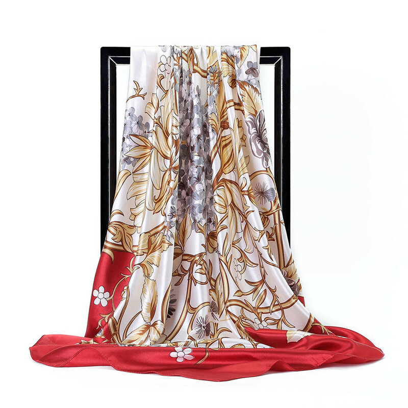 Pañuelo cuadrado Floral de 90cm para mujer, bufanda de seda de verano, pañuelo grande para la cabeza, de marca