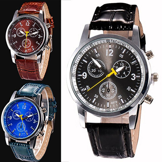 Hot sales Men's Fashion Faux Leather Strap Round Dial Analog Casual Wrist Watch Xmas Gift  Mas-culino Fashion Men's Watch Large
