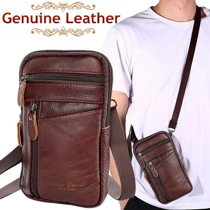 1pc Multi-purpose Casual Men Leather Phone Pouch Belt Bag Waist Purse Pack Fashion Zipper Anti-theft Crossbody Shoulder Bag
