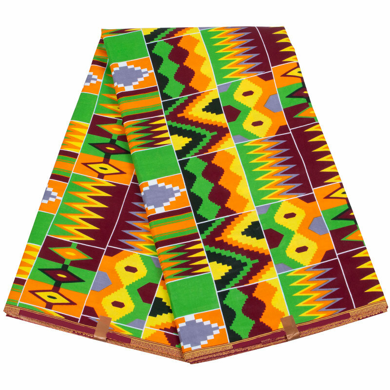 Mais recente tecido de cera de algodão africano para as mulheres vestidos garantido colorido costura impressão geometria moda estilo ghana 6 jardas