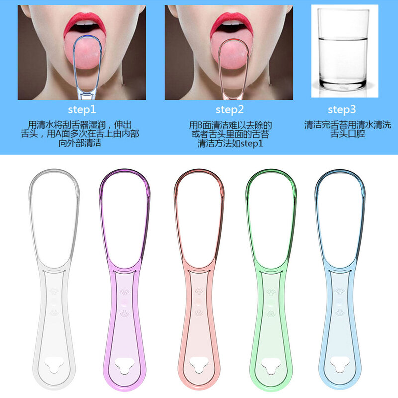 Y1UF Erwachsene Zunge Schaber Food Grade Kunststoff Doppelseitige Mundpflege Hygiene Reiniger Pinsel Frische Atem Mund Reinigung Werkzeug