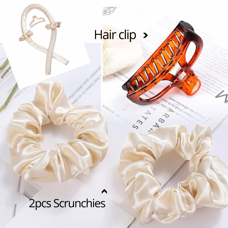Plussign Women Heatless Curling Rod Headband No Heat Hair Curl With 1Pcs Hair Clips And 2Pcs Scrunchie Silk Hairstyle Curlers