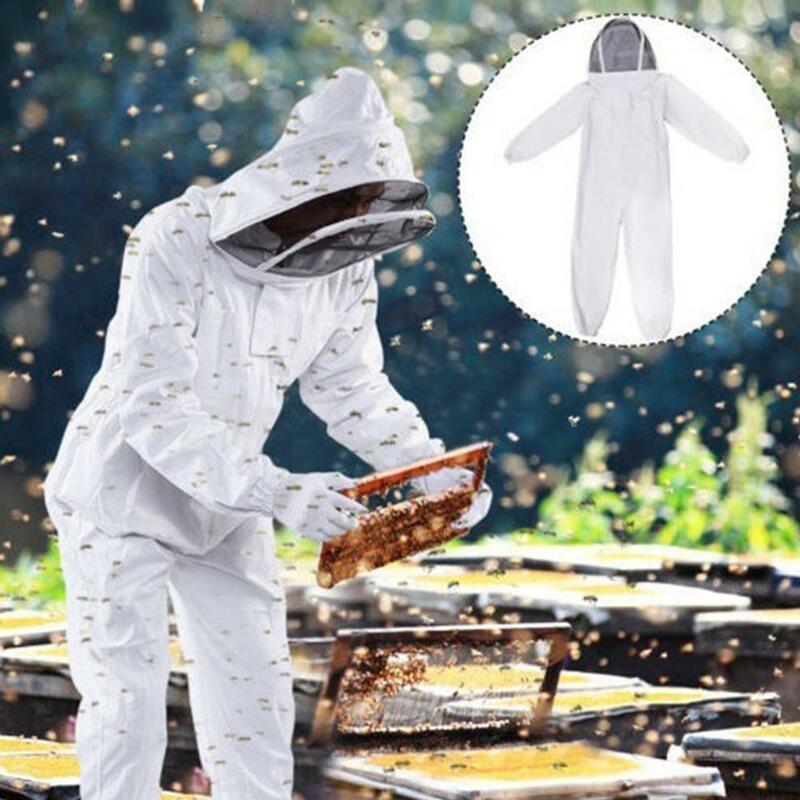 Full Bodyป้องกันชุดผึ้งผ้าฝ้ายBeekeeperเครื่องแต่งกายความปลอดภัยVeil HoodหมวกชุดBeekeepers Beeชุดอุปกรณ์